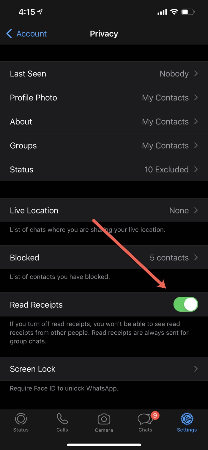 WhatsApp Privacy Settings for Read Receipts