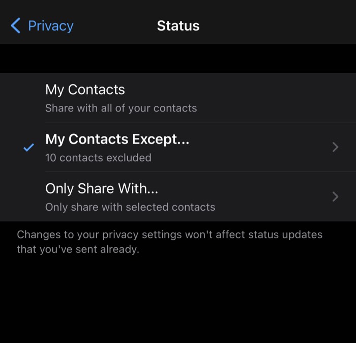 WhatsApp Privacy Settings for Status