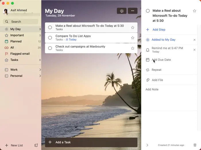 Microsoft To-do app reminders