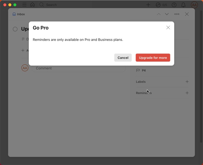 Todoist pro Reminder feature