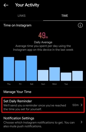 Cure instagram addiction by setting time limit