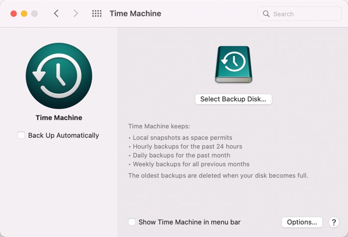Time Machine backup on Mac