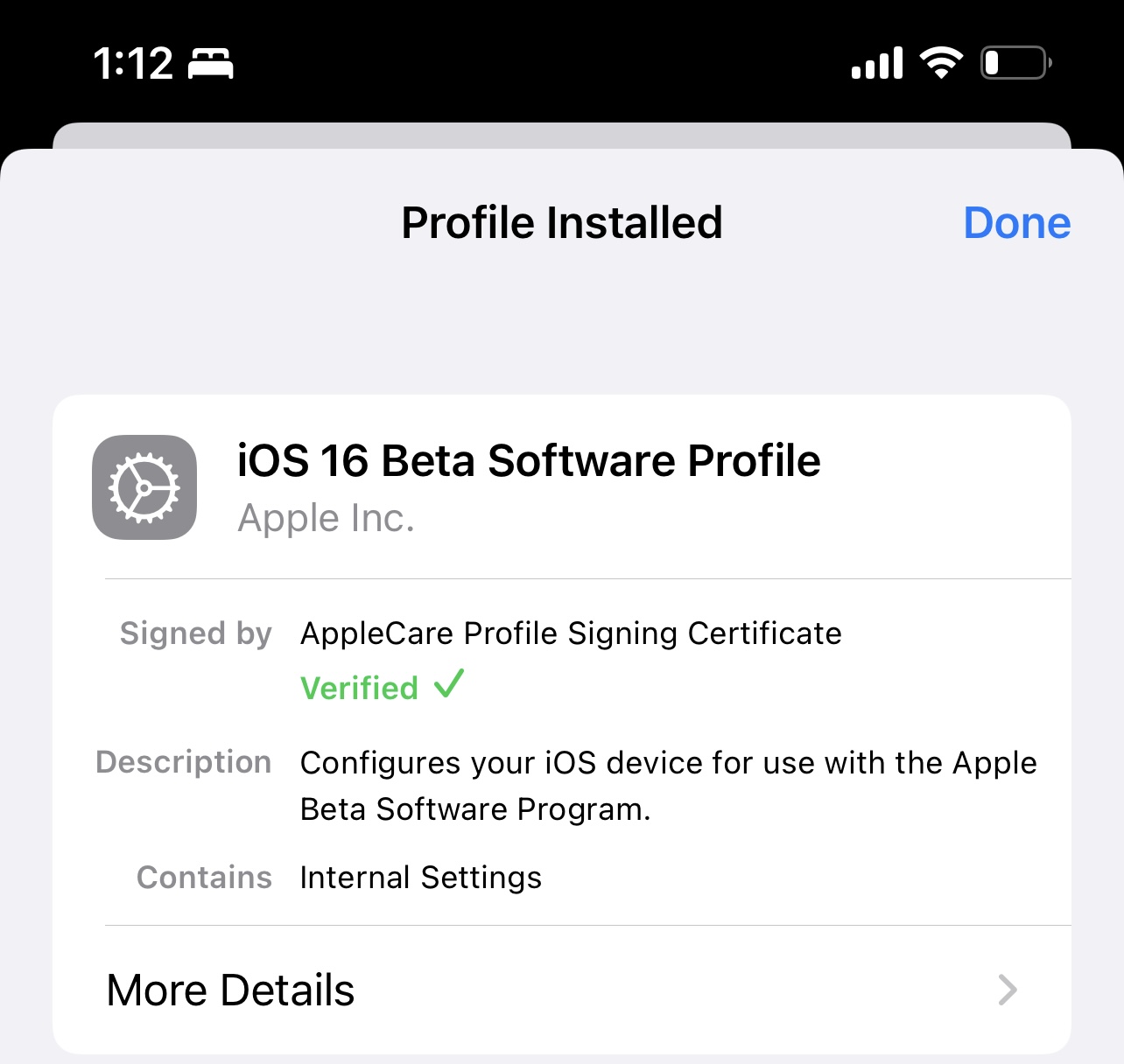iOS 16 Developer Beta Profile