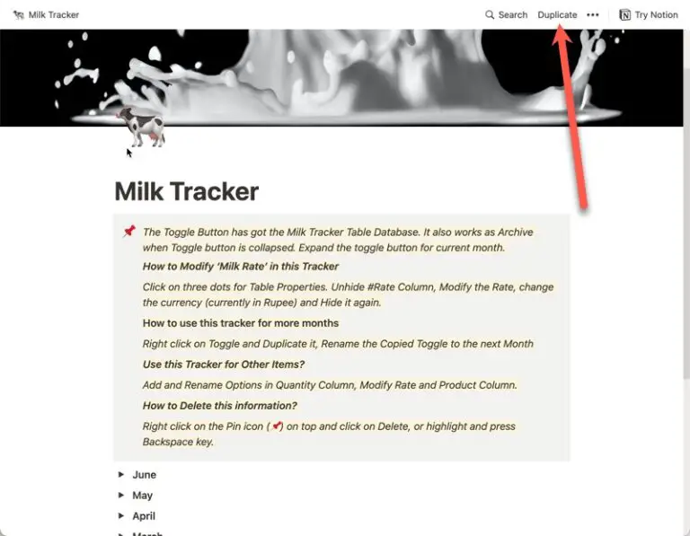 Free Download Milk Tracker Notion Template