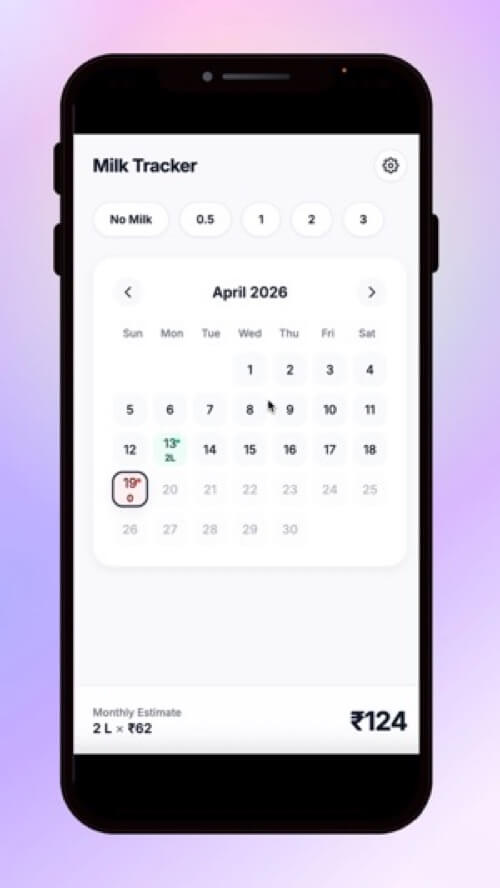 Milk Tracker App Calendar View on iPhone