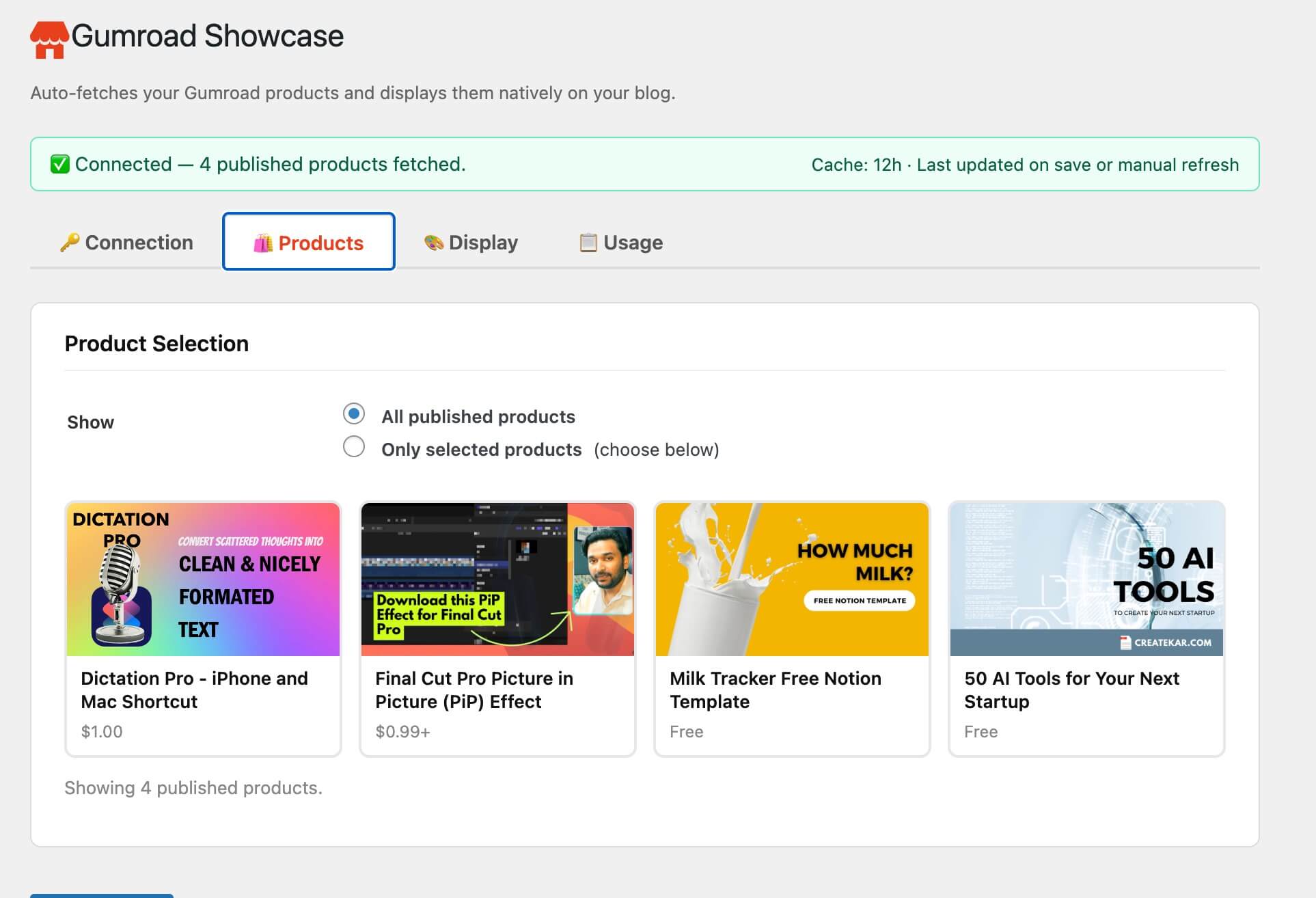 Visual product selection in backend