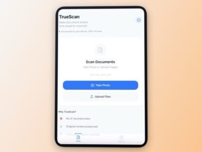 truman UI1 mockup — TrueScan: The Free Document Scanner That Works on Any Device (No Ads, No Account)